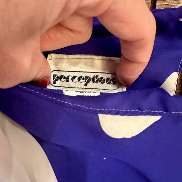 Size: 10, 80's Vintage Blue & White Polka Dot Dress Brand: Perceptions, Rare One - Picture 4 of 6